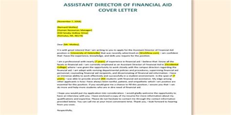 Read this administrative assistant job description sample to better understand the position requirements. Cover Letter for Assistant Director of Financial Aid - QS ...