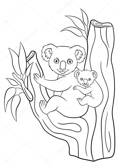 Kleurplaten. Moeder koala met haar kleine schattige baby — Stockvector