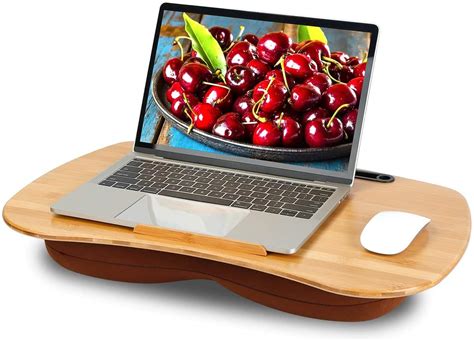 Snazzy Bamboo Wood Bamboo Lap Desk Pillow Cushioned Laptop Tray Fit Up
