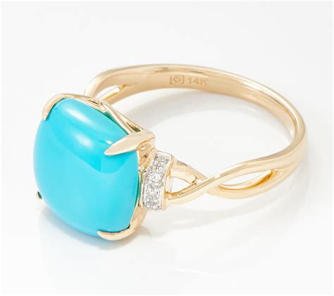 14K Gold Sleeping Beauty Turquoise Diamond Ring QVC Com