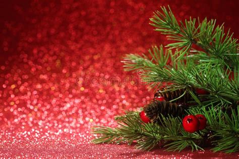 Christmas Tree On Glittering Red Background Stock Image Image Of