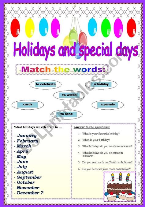 Holidays And Special Days Esl Worksheet By Sanoshko