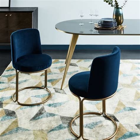 High quality modern design living room upholstery low back metal legs dining arm chair for party. Finley Low-Back Upholstered Dining Chair | Blue velvet ...