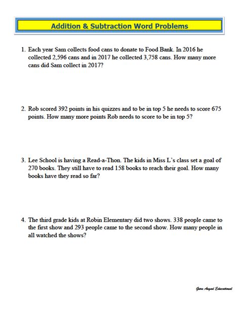 3rd Grade Word Problems Worksheets Worksheets For Kindergarten