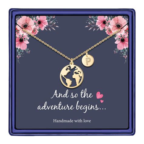 AUNOOL Graduation Gifts Necklaces For Her 14K Gold Plated Earth World