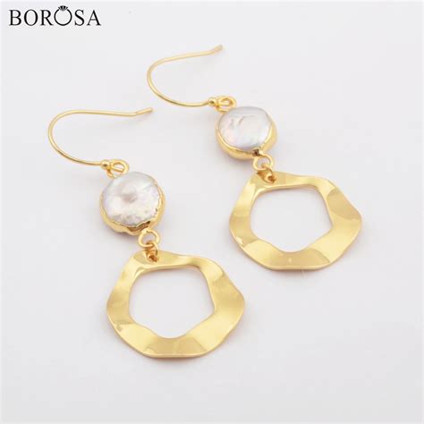 BOROSA 5 10Pairs Handmade Gold Plated Natural Freshwater Pearl Drop