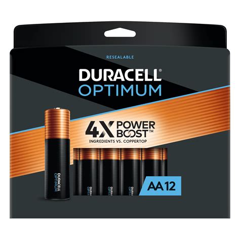 Duracell Optimum Aa Battery With 4x Power Boost 12 Pack Resealable