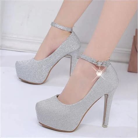 2018 Women High Heels Prom Wedding Shoes Lady Crystal Platforms Silver