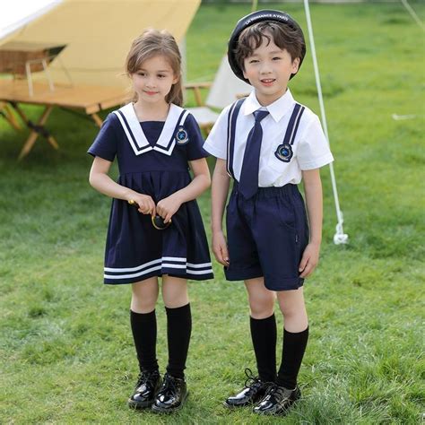 Children Cotton Korean Japanese School Uniform Girls Boys Blue Shirt