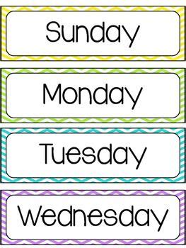Children keep track of the daily weather by making tally marks, check marks or adding a sticker. Bright Chevron Days of the Week | Classroom calendar ...