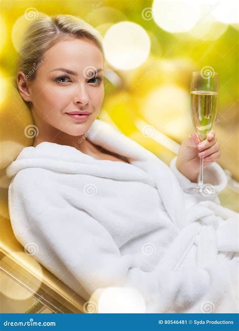 Beautiful Young Woman Drinking Champagne At Spa Stock Image Image Of Female Champagne 80546481