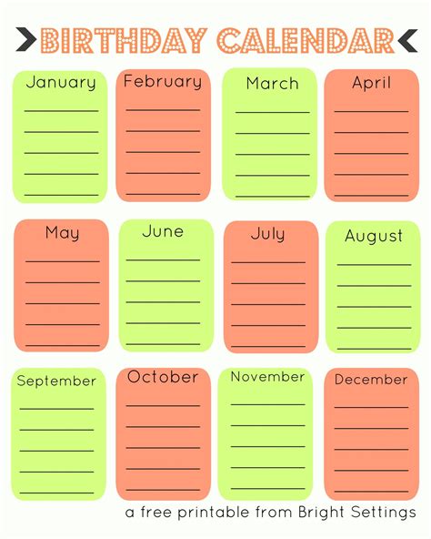 Birthday Reminder Chart Template Excel Calendar Template Printable