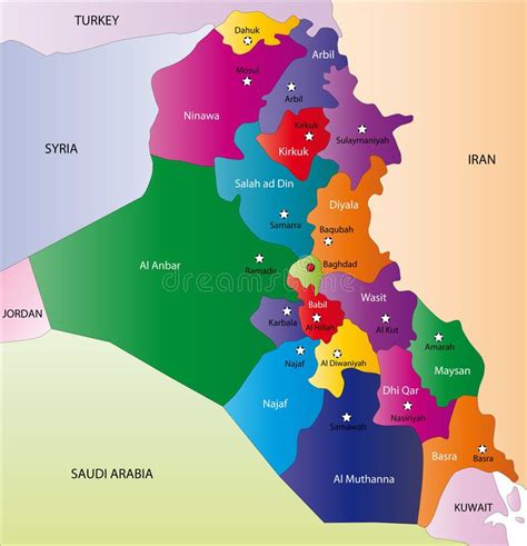 Map Of Iraq Iraq Map Designed In Illustration With Regions Colored In
