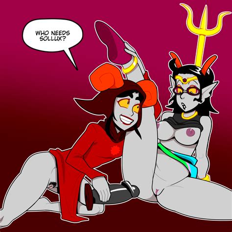 Rule 34 2girls Aradia Megido Black Hair Black Lips Bracelet Breasts Clothing Crown Dialogue