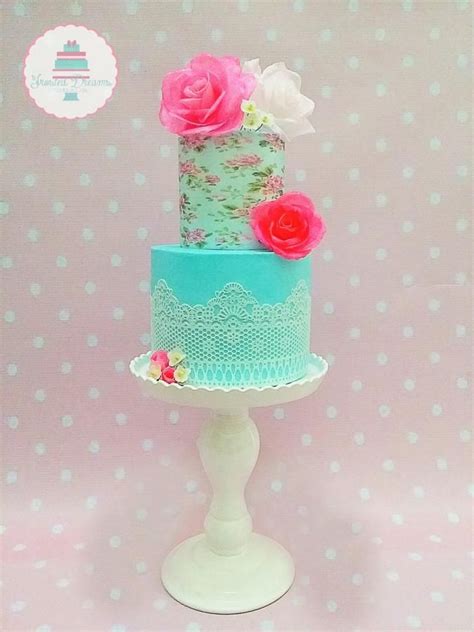 shabby chic cake with edible flower decor