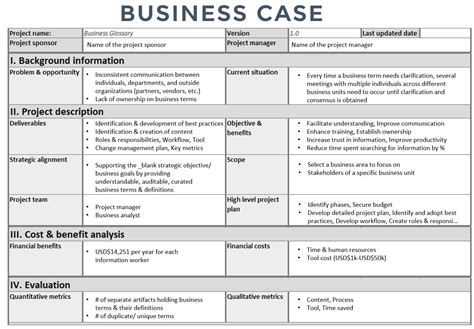 Business Glossary Business Case Template Condensed Lightsondata