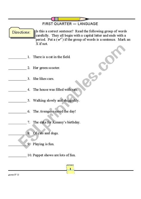 Sentence And Phrase Worksheet For Grade 4
