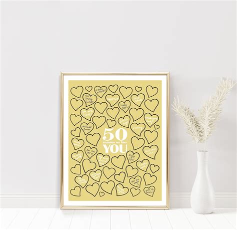 50 Reasons We Love You Digital Print With Hearts 50th Etsy