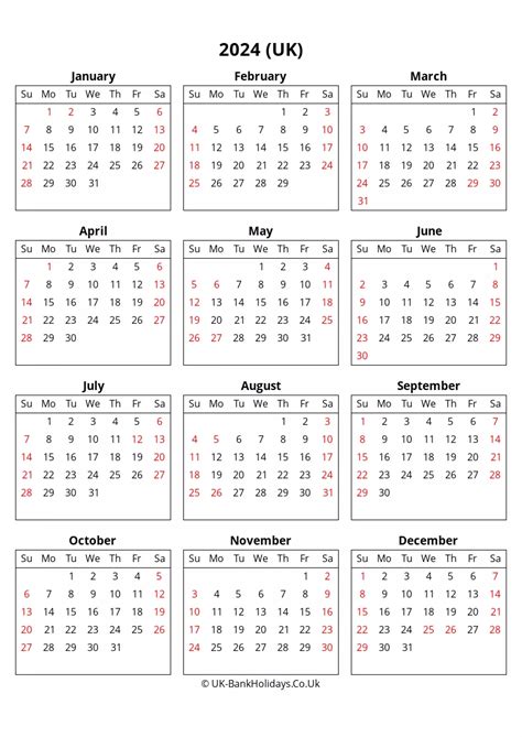 2024 Uk Calendar Printable In Word Pdf Excel
