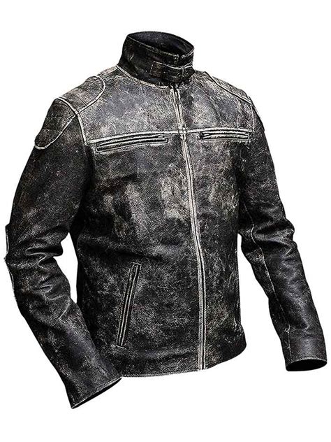 Gents Vintage Retro Distressed Black Antique Biker Leather Jacket