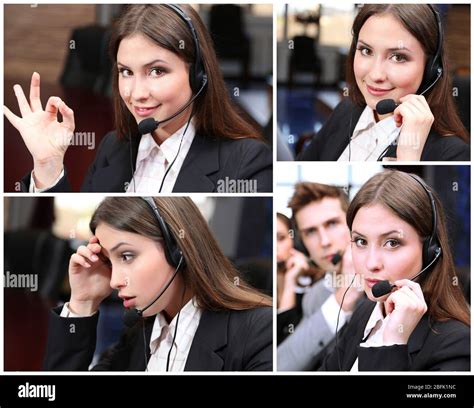 Call Center Collage People Answering The Phones Stock Photo Alamy