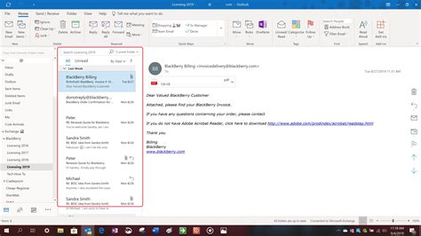 Outlook Inbox Layout