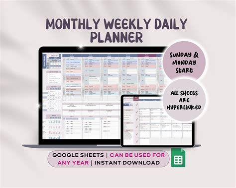 Digital Weekly Planner Monthly Calendar Google Sheets Planner Template