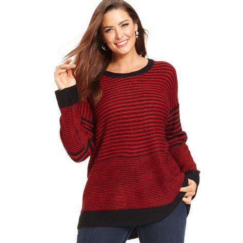 Lyst Jones New York Signature Plus Size Longsleeve Striped Sweater In Red