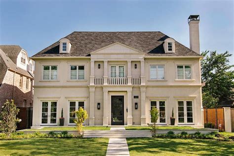 French Limestone Home Exterior With Balcony Transitional Home Exterior