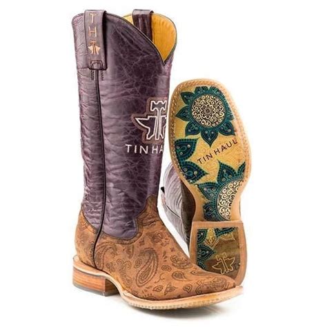 It has a 13 inch shaft. Women's Tin Haul Paisley Rain Boots With Flowerful Sole ...