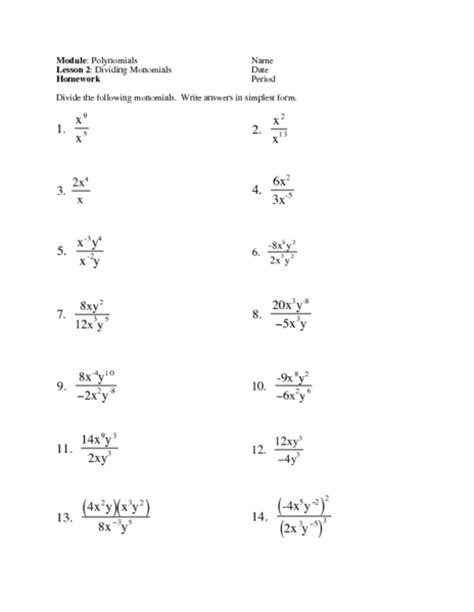 Bestseller: Dividing Polynomials By Monomials Kuta Software Answers