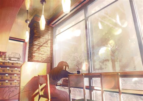 Cafe Anime Background Night Yukata Wallpaper
