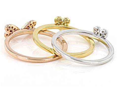 White Diamond Rhodium And K Yellow And Rose Gold Over Sterling Silver