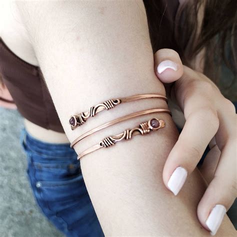 gemstone upper arm cuff on copper wire greek jewelry upper etsy in 2021 arm bracelets upper