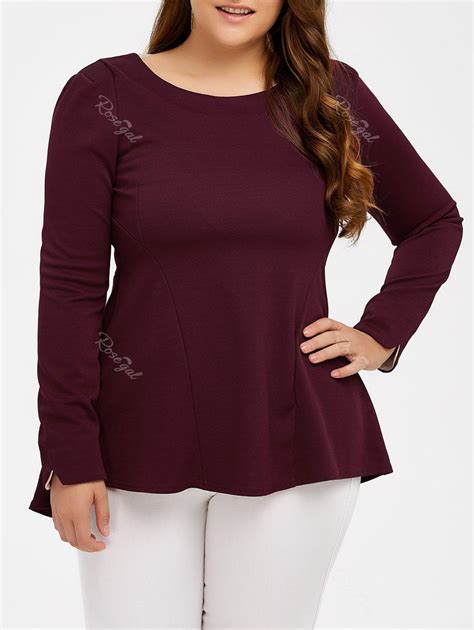 Wine Red Xl Long Sleeve Skirted Top