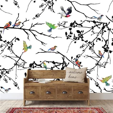 Colorful Birds Self Adhesive Removable Wall Mural Birds Etsy