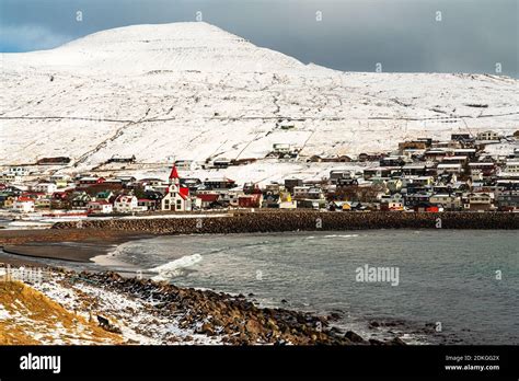 Winter Impression Sandavágur Várga Island Faroe Islands Stock Photo