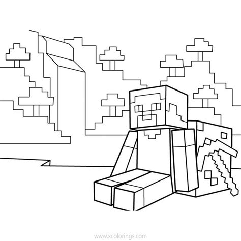 Minecraft Steve Coloring Pages Steve With Pickaxe XColorings