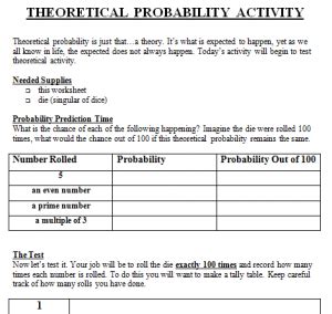 Theoretical and Experimental Probability Lesson Plan 7th Grade - Math