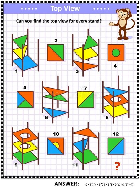 Visual Math Puzzle Find The Top View For Colorful Abstract Stands