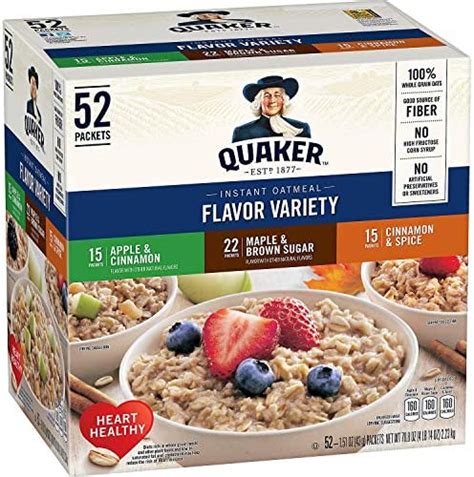 Quaker Instant Oatmeal Assorted Single Serve Packets 151 Oz Package 52