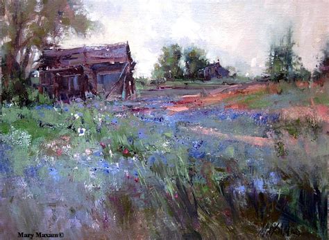 Mary Maxam Paintings Spring Fields Bachelor Buttons Farm Landscape