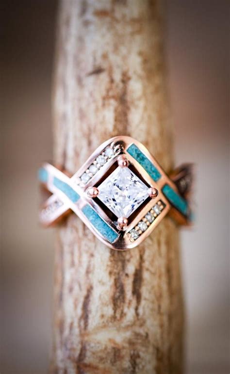 The Helix Women S Engagement Ring Ct Moissanite With Turquoise Inlay