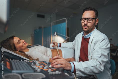 Mid Adult Male Doctor Using Ultrasound Scanner Ultrasound Exam Doctor