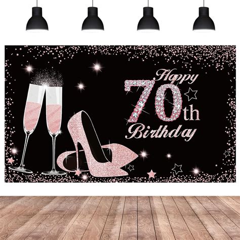Excelloon Large 70th Birthday Banner Backdrop Decorations For Women