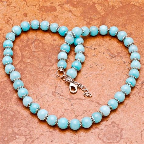 Blue Jade Gemstone Necklace Adjustable 18k Wg Plated Gemstones