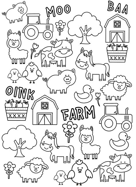 Farm Animals Coloring Page Animals Coloring Page Coloring Etsy Canada