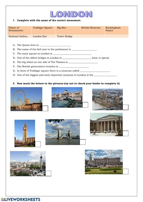 The free pdf worksheet will be a reinforcement of facts about the united states learned, and a way for you to assess their understanding. QUIZ London Landmarks worksheet