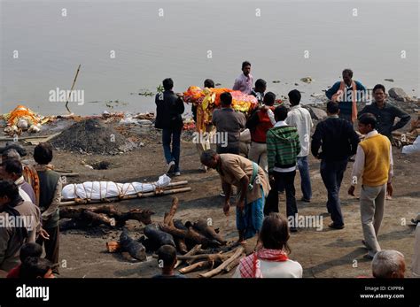 Asia India Uttar Pradesh Varanasi Harishchandra Ghat Is A Cremation Site Stock Photo Alamy