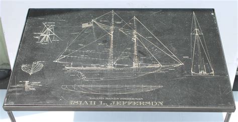 Unusual Isiah L Jefferson Fisherman Ship Diagram On Slate Table At